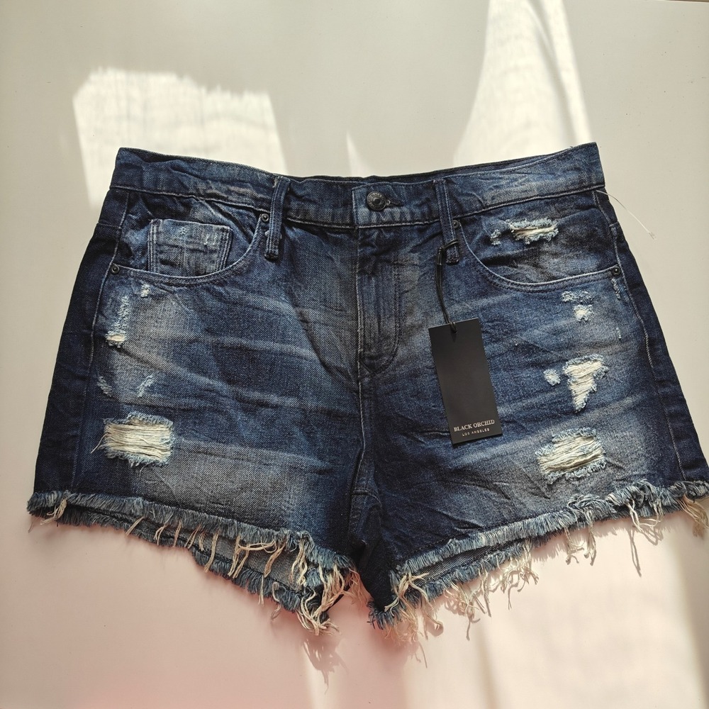 Black Orchid Los Angeles Distressed Denim Shorts Dark Wash Cut‎ Offs Size 27 NEW